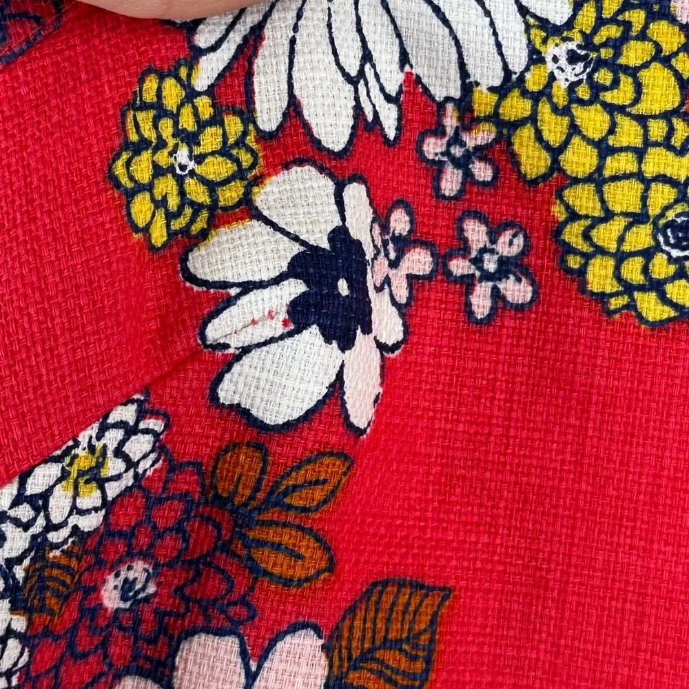 ModCloth Red Floral Sleeveless Shift Dress 100% Cotton Size L Shoulder Buttons